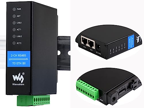 2-Ch RS485 auf RJ45 Ethernet Serial Server Dual Ethernet Ports, Rail-Mount Industrial Isolated Serial Module, Bi-Directional Transparent Transmission, RS485 Undependently Operation, Modbus/MQTT von Waveshare