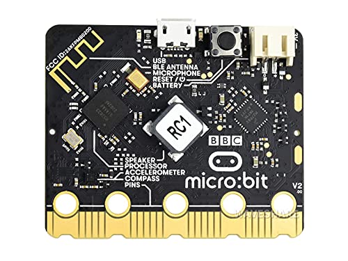 BBC Micro:bit V2, ARM Entwicklungsboard im Taschenformat mit Mikrofon, Lautsprecher, Berührungsempfindlichem Logo-Pin, 2.4G Radio/BLE Bluetooth 5.0, für Kinder, um Programmieren zu Lernen von Waveshare