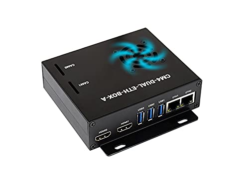 Dual Gigabit Ethernet Mini-Computer Basierend auf Raspberry Pi Compute Module 4 (Nicht Enthalten), Waveshare CM4 DUAL ETH Base Inside, Metallgehäuse, mit Lüfter von Waveshare