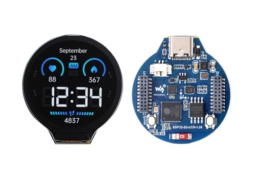ESP32-S3 MCU Board mit 1.28 Zoll Rundem IPS LCD Display, Unterstützt 2.4GHz Wi-Fi (802.11 b/g/n) und Bluetooth 5, 32-bit LX7 Dual-Core Prozessor, 16MB Flash & 2MB PSRAM, Type-C Anschluss von Waveshare
