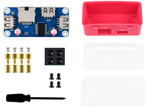 Ethernet/USB HUB HAT Board mit ABS-Gehäuse für Raspberry Pi Zero 2W/Zero 2WH/Pi Zero/Zero W/Zero WH, mit 3xUSB-Anschlüssen, kompatibel mit USB 2.0/1.1 und 1xRJ45 Ethernet Port 10/100M Auto-Negotiation von Waveshare