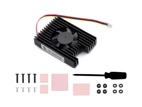 Kühllüfter für Raspberry Pi Compute Module 5, CM5 Heatsink All-in-One Kühler Kühllüfter mit Thermobändern, 8000±10% RPM, PWM Drehzahlregelung, 5V Stromversorgung von Waveshare