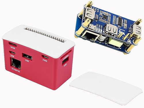 PoE Ethernet/USB HUB HAT Board mit ABS-Gehäuse Box für Raspberry Pi Zero 2W/2WH/Zero W/Zero WH/Zero, PoE 802.3af-kompatibler Ethernet-Port und 3 x USB 2.0-Anschlüsse, kompatibel mit USB 2.0/1.1 von Waveshare