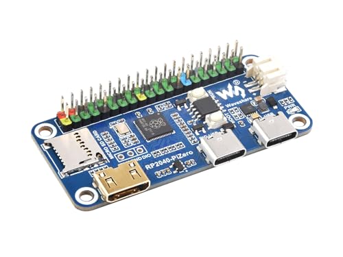 RP2040-PiZero Mikrocontroller Board Basierend auf Raspberry Pi RP2040 Chip, Onboard DVI Schnittstelle, TF Karten Slot und PIO-USB Port, Kompatibel mit Raspberry Pi 40PIN GPIO Header von Waveshare