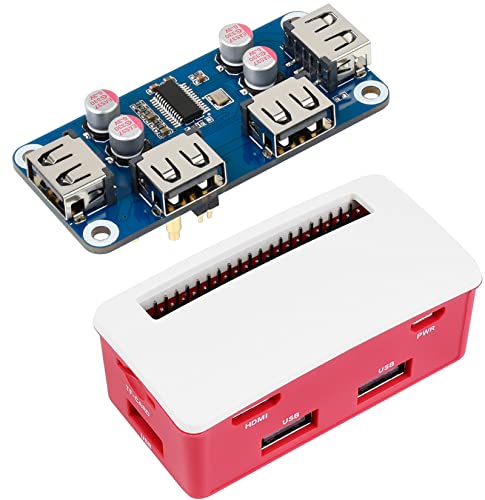 USB-Hub-Box für Raspberry Pi Zero/Zero W/Zero WH, inklusive USB-Hub-Hat (B) Board mit 4xUSB 2.0-Anschlüssen, kompatibel mit USB 2.0/1.1, ABS-Gehäuse, stumpfe polierte Oberfläche, schön und staubdicht von Waveshare