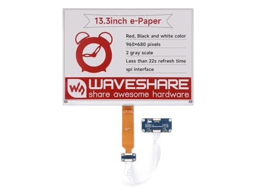 Waveshare 13.3inch E-Paper Display (B), Compatible with Raspberry Pi 5/4B/3B+/3B/2B/B+/A+/Zero/Zero W/WH/Zero 2W Series Boards,960×680 Pixels, Red/Black/White, E-Ink Display with Driver HAT von Waveshare
