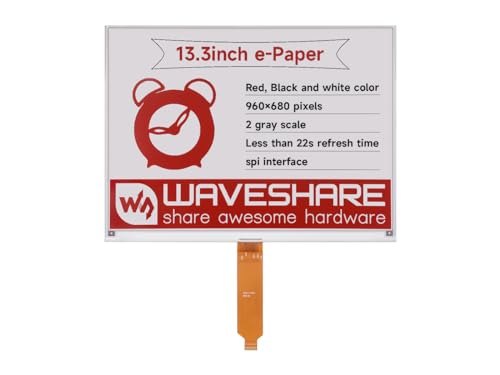 Waveshare 13.3inch E-Paper Display (B), Compatible with Raspberry Pi 5/4B/3B+/3B/2B/B+/A+/Zero/Zero W/WH/Zero 2W Series Boards,960×680 Pixels, Red/Black/White, Raw E-Ink Display Without Driver HAT von Waveshare
