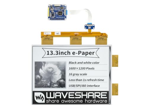 Waveshare 13.3inch E-Paper E-Ink Display HAT for Raspberry Pi 1600×1200 Pixels Black/White 2-16 Grey Scales USB/SPI/I80… von Waveshare