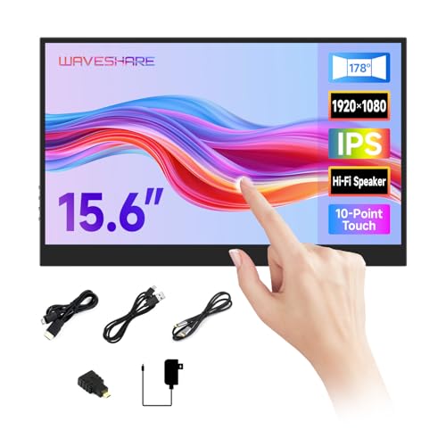 Waveshare 15.6inch 10-Point Capacitive Touch Monitor (C), 1920 x 1080 Full HD, IPS Screen, Optical Bonding Toughened Glass Panel, Type-C/Mini HDMI Display Interface, Polycarbonate Enclosure von Waveshare