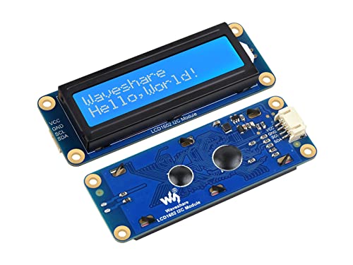 Waveshare 1602 LCD I2C Display Modul, Weiße Farbe mit Blauem Hintergrund 16x2 Zeichen LCD für Raspberry Pi/Raspberry Pi Pico/Jetson Nano/ESP32/Arduino, 3.3V/5V Kompatibel von Waveshare