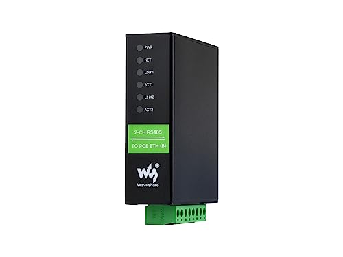 Waveshare 2-Ch RS485 to POE Ethernet Serial Server, 2-Channel RS485 Independent Operation, 2X POE Ethernet Port, Rail-Mount Industrial Isolated Serial Module, Bidirectional Transparent Transmission von Waveshare