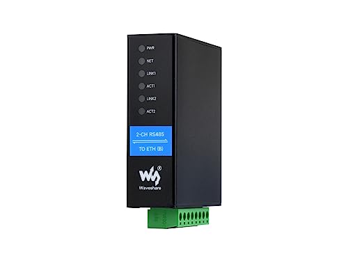 Waveshare 2-Ch RS485 to RJ45 Ethernet Serial Server, Dual Channel RS485 Independent Operation, 2X Ethernet Ports, Rail-Mount Industrial Isolated Serial Module, Bi-Directional Transparent Transmission von Waveshare