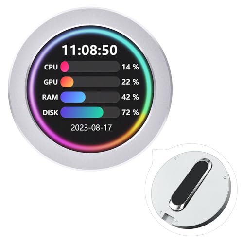 Waveshare 2.8inch USB Monitor Round IPS Panel Water Cooler Screen/PC Case Secondary Screen/Desktop RGB Ambient Screen, 480×480 Resolution, Music Spectrum Analysis Function, CNC Silver Metal Case von Waveshare