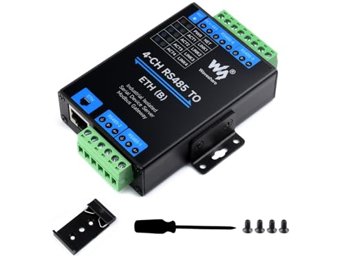 Waveshare 4-CH RS485 to RJ45 Ethernet Converter Module, Industrial Rail-Mount RS485 Serial Server, Modbus/MQTT/JSON Support,300~115200 BPS Baudrate,10 / 100M Auto-Negotiation RJ45 Connector von Waveshare