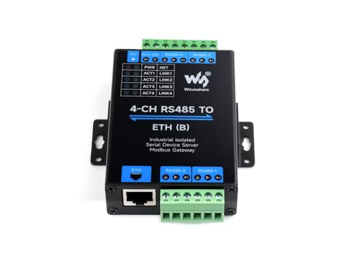 Waveshare 4-Ch RS485 to RJ45 Ethernet Serial Server, 4 Channels RS485 Independent Operation, Bi-Directional Transparent Transmission, Modbus Gateway, Common Network Port von Waveshare
