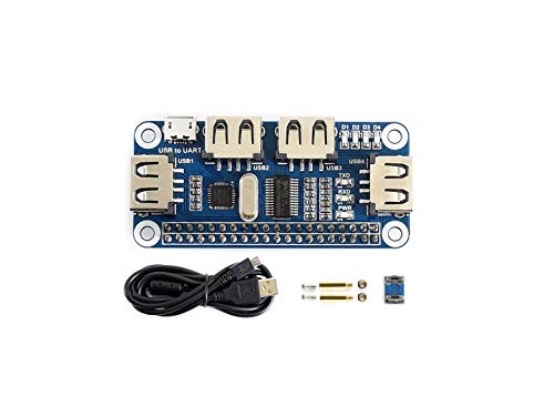 Waveshare 4 Port USB HUB Hubs HAT Compatible with USB2.0 1.1 for RPi Raspberry Pi Zero A+ B B+ 2 3 Model B Serial Debugging Onboard USB to UART von Waveshare