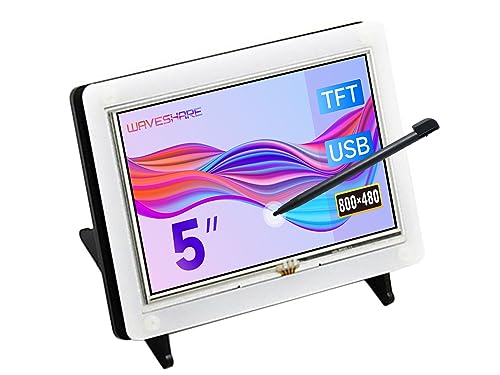 Waveshare 5 inch Resistive Touch Screen LCD(B) 800 * 480 High Resolution HDMI USB Interface with Bicolor Bracket Case for Raspberry Pi 4/3 Model B/3B+ Work as Computer Monitor for Windows 10/8.1/8/7 von Waveshare