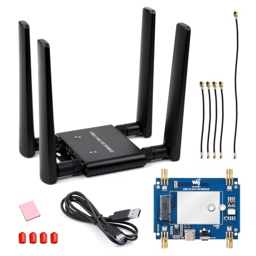 Waveshare 5G DONGLE Expansion Board ONLY, USB 3.2 Port, Aluminum Alloy Case, Quad Antennas, Onboard M.2 Key B Interface, Does NOT Include 5G Module von Waveshare