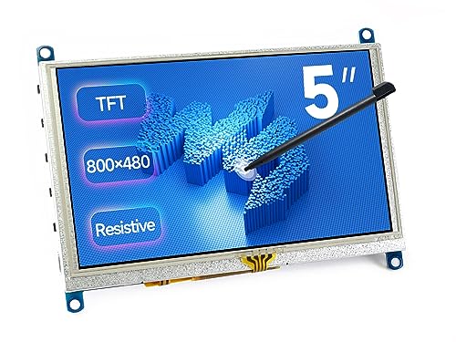 Waveshare 5inch HDMI LCD (G), Resistive Touch Screen, 800×480 Resolution, Compatible with Raspberry Pi 4B/3B+/3A+/3B/2B/1B+/1A+/Zero 2 W/Zero W/Zero PC von Waveshare