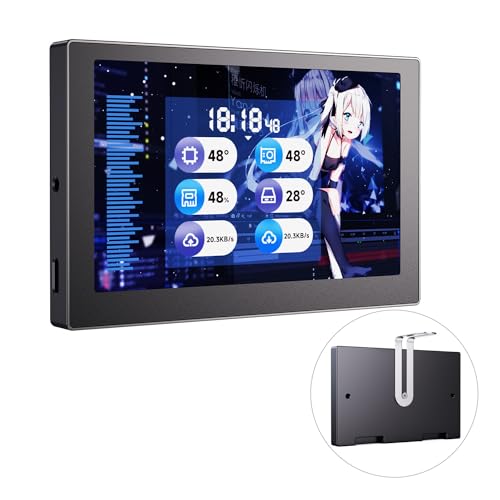 Waveshare 5inch USB Monitor, PC Case Secondary Screen/Desktop RGB Ambient Screen, IPS Panel, 800×480 Resolution, with Music Spectrum Analysis Function, Type-C, CNC Metal Case,Black von Waveshare