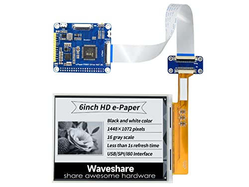 Waveshare 6inch E-Ink Display HAT for Raspberry Pi 1448×1072 High Definition Black/White 16 Gray Scale with Embedded Controller IT8951 USB/SPI/I80 Interface Supports Partial Refresh von Waveshare