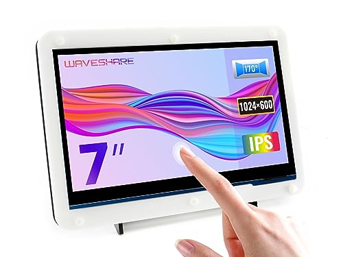Waveshare 7 inch Display for Raspberry Pi 4 Capacitive Touchscreen HDMI LCD (C) 1024x600 Resolution IPS with 170° View Angle Support All Raspberry Pi/Windows 10/8.1/8/7 PC Monitor Low Power with Case von Waveshare