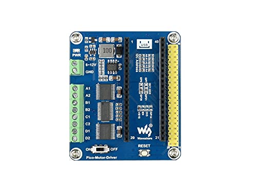 Waveshare DC Motortreiber Modul für Raspberry Pi Pico, Ansteuerung von bis zu 4X DC-Motoren, Onboard PCA9685 PWM-Treiber, TB6612FNG Dual H-Brücken Motortreiber, 5V Regler, für 2WD oder 4WD Fahren von Waveshare