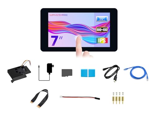 Waveshare Display Accessories B, Compatible with Raspberry Pi 5, Bundle with 7inch DSI LCD (B), TF Card 64GB, Cables, Cooler and so on (10items) von Waveshare