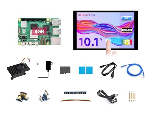 Waveshare Display Kit A, Compatible with Raspberry Pi 5, Bundle with Raspberry Pi 5 4GB, 10.1DP-CAPLCD， Cooler, 64GB TF Card, Cables and so on (14 Items) von Waveshare