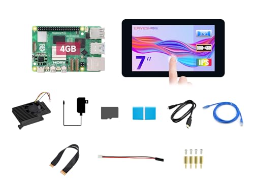 Waveshare Display Kit B, Compatible with Raspberry Pi 5, Bundle with Raspberry Pi 5 4GB, 7inch DSI LCD (B)， Cooler, 64GB TF Card, Cables and so on (11 Items) von Waveshare