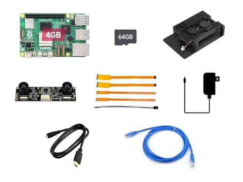 Waveshare Dual Camera Kit, Compatible with Raspberry Pi 5, Bundle with Raspberry Pi 5 4GB, IMX219-83 Stereo Camera,TF Card 64GB, Cables,Power Supply and so on (10 Items) von Waveshare