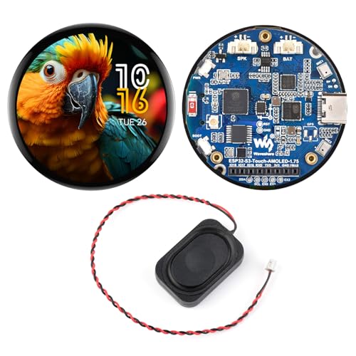 Waveshare ESP32-S3 1.75inch AMOLED Round Touch Display Development Board(Without Case & GPS), 32-Bit LX7 2-Core Processor, 466x466, QSPI Interface, Dual Digital Microphones Array, ESP32 with Display von Waveshare