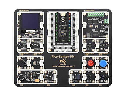 Waveshare Entry-Level Sensor Kit Compatible with Raspberry Pi Pico, Including Pico Expansion Board,15 Common Modules and Raspberry Pi-Pico-W-M,All-in-one Design von Waveshare