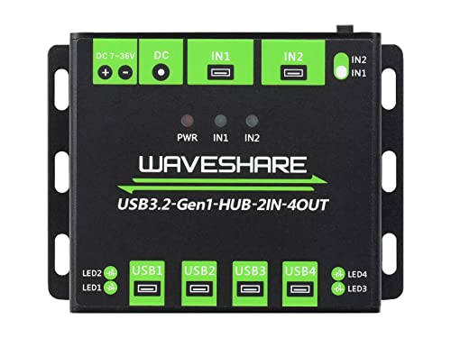 Waveshare Industrial Grade USB HUB, Extending 4X USB 3.2 Ports, Switchable Dual Hosts, Multi Protections, Compatible with Windows 11/10/8.1/8/7/XP von Waveshare