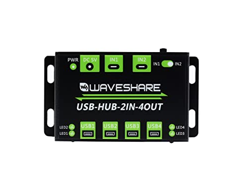 Waveshare Industrial Grade USB HUB Extending 4X USB 2.0 Ports Switchable Dual Hosts Sharing USB Devices for Two Hosts Free Up The Crowded Desktop Without Power Supply von Waveshare