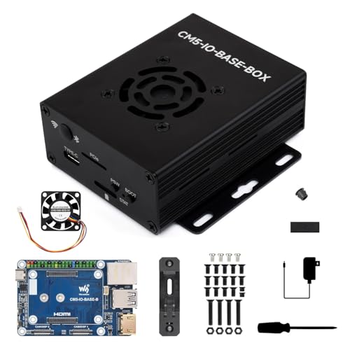 Waveshare Mini Base Board, Mini-WaComputer Designed for Raspberry Pi Compute Module 5 (NOT Included), Onboard EEPROM and Encryption Chip, Including Metal Case and Power Supply von Waveshare