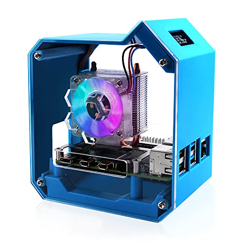 Waveshare Mini Tower Kit Compatible with Raspberry Pi 4B Desktop Computer Case Strong Heat Dissipation with Ice Tower Cooler and OLED Screen Display Colorful LED von Waveshare