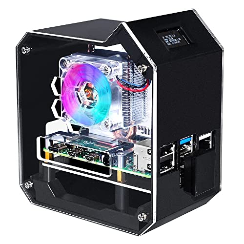 Waveshare Mini Tower NAS Kit Compatible with Raspberry Pi 4B Support up to 2TB M.2 SATA Strong Heat Dissipation with Ice Tower Cooler and OLED Screen Display von Waveshare
