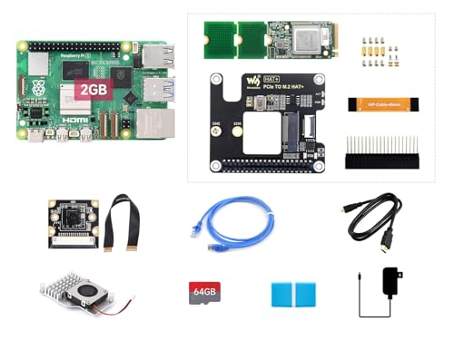 Waveshare PI5-2GB AI Kit B, Compatible with Raspberry Pi 5, Bundle with PI5-2GB, Hailo-8 Acce A, 64GB TF Card, Cooler, Cable and so on (9 Items) von Waveshare