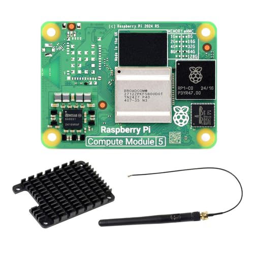 Waveshare Pi Compute Module 5 CM5008064 Package A, Deliver Raspberry Pi5 Power, 8GB RAM, 64GB eMMC Flash, Heatsink & Antenna Included (But No Wireless Module - Antenna can be Used for Other Purposes) von Waveshare