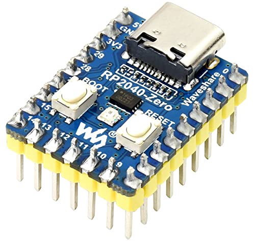 Waveshare RP2040-Zero Board mit Pin Header, Basierend auf Raspberry Pi MCU RP2040, Dual-Core Arm Cortex M0+ Prozessor, Flexibler Takt mit bis zu 133 MHz, Onboard 2MB Flash, USB-C Anschluss von Waveshare