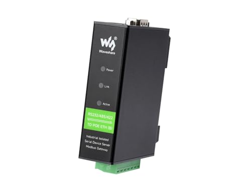 Waveshare Rail-Mount Serial Server RS232/485/422 to RJ45 Ethernet Module POE Function TCP/IP to Serial Supports Modbus Gateway for Data Acquisition IoT Gateway and Intelligent Instrument Monitoring von Waveshare