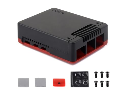 Waveshare Argon NEO Schutzhülle für Raspberry Pi 5, Aluminum Alloy Case Built-In Cooling Fan, Black/Red Color Gehäuse, Removable Top Cover von Waveshare