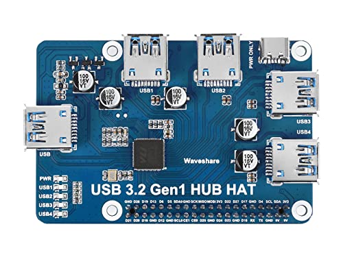 Waveshare USB 3.2 Gen1 HUB HAT for Raspberry Pi 4 with 4X USB 3.2 Gen1 Ports Up to 5 Gbps Data Rate Support Driver-Free Plug and Play USB Capability Expansion Board von Waveshare