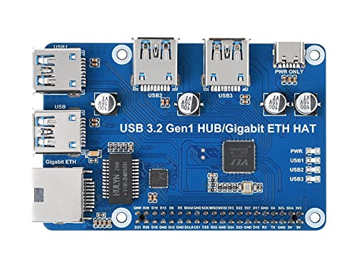 Waveshare USB 3.2 Gen1 and Gigabit Ethernet HUB HAT for Raspberry Pi 3X USB 3.2 Gen1 1x Gigabit Ethernet Driver-Free Plug & Play von Waveshare