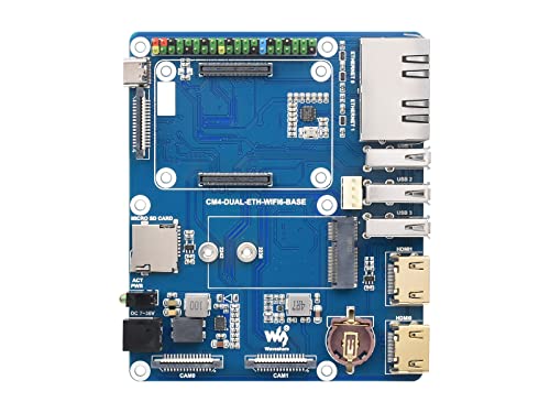 Waveshare WIFI6 Dual ETH Base Board Compatible with Raspberry Pi Compute Module 4(NOT Included) Onboard M.2 E Key Slot von Waveshare