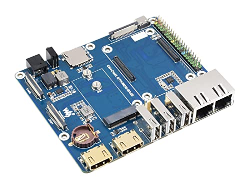 Wi-Fi 6 Dual ETH Carrier Board für Raspberry Pi Compute Module 4 CM4, Onboard M.2 E Key Slot Unterstützung Zugang zu WiFi Modul, 1× Gigabit Ethernet Anschluss, 1× 100M Ethernet Anschluss von Waveshare