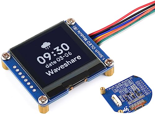 waveshare 1,5 Zoll OLED-Display-Modul für Raspberry Pi/Arduino/STM32, 128 × 128 Auflösung Schwarz/Weiß, zwei Display-Farben, OLED mit SH1107-Treiber, SPI / I2C Kommunikation von Waveshare