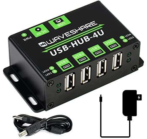 waveshare USB-Hub in Industriequalität, 4 x USB-2.0-Anschlüsse, kompatibel mit USB 2.0/1.1, bis zu 480 Mbit/s Datenrate, unterstützt Windows 11/10/8.1/8/7/XP, etc. Onboard-Mehrfachschutzschaltung von Waveshare