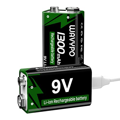 9V Akku wiederaufladbare, Wavypo 1300mAh Lithium batterien, mit USB-C-Schnellladekabel ideal für Mikrofon, Elektronisches Spielzeug, Rauchmelder, Medizinische Geräte usw -2 Stück von Wavypo